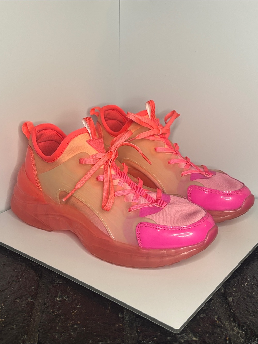 Guess Women's Neon Pink and Coral Chunky Sneakers